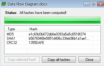 Generate MD5 SHA1 and CRC32 hashes for any file